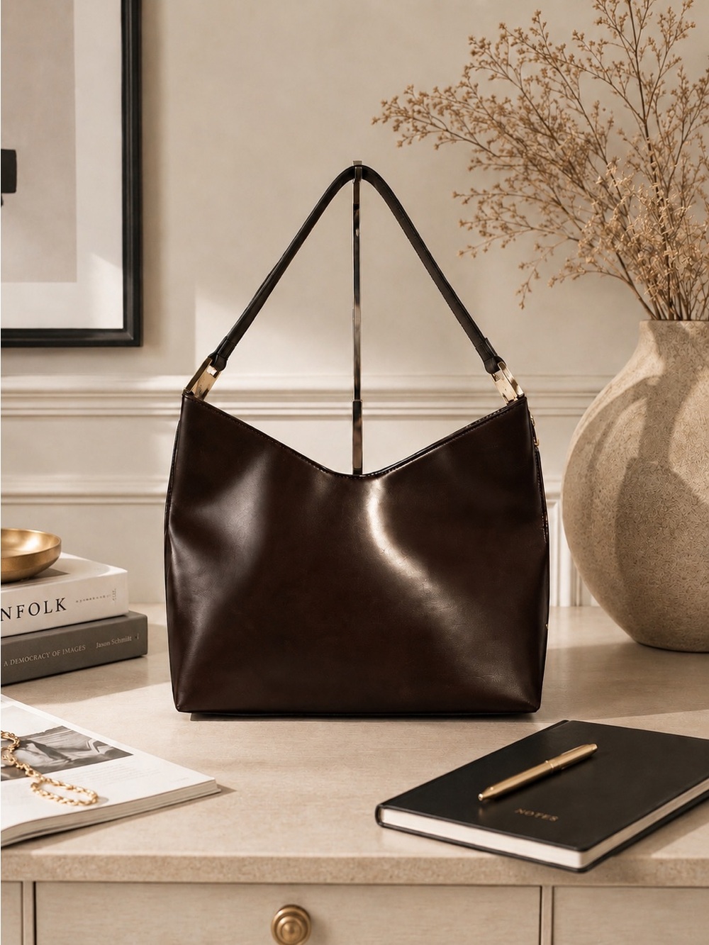 Gucci Mahogany Leather V-Cut Shoulder Bag Rare Vintage Authentic rare Tom Ford